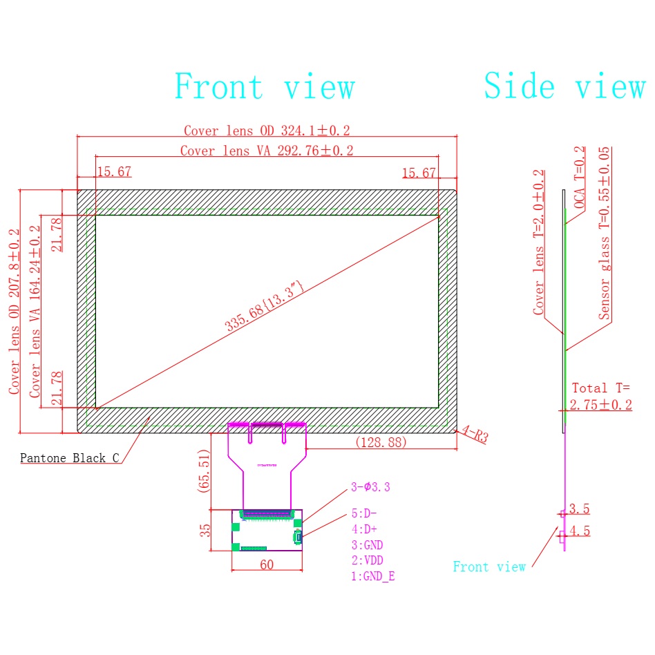 Ёмкостной сенсорный экран 13,3" EG13.3-A-1609V1 с USB