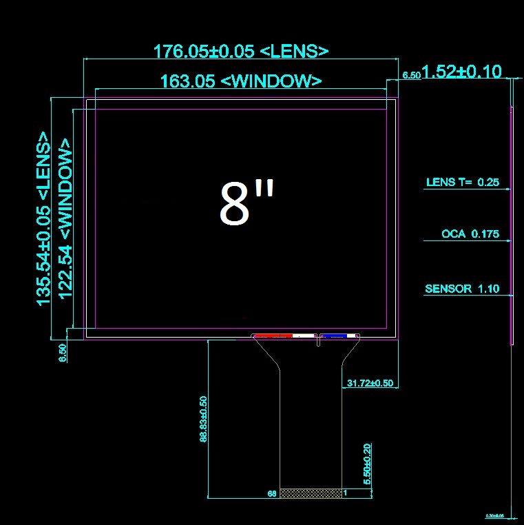 Ёмкостной сенсорный экран 8" PCAP-XG0801S3 с USB