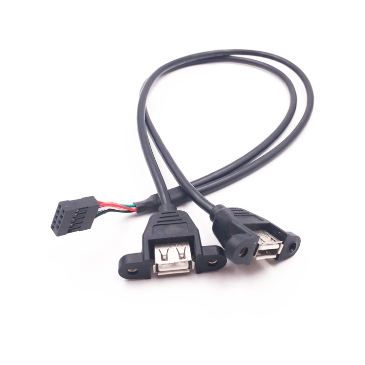 Кабель USB 2.0 A (F) x2 с ушами - BLD2-10, черный, 30 см