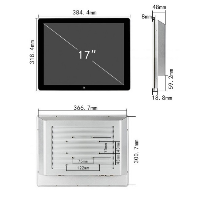 Встраиваемый сенсорный моноблок 17" PC-W170S20MFR2 (J1800/4/64)