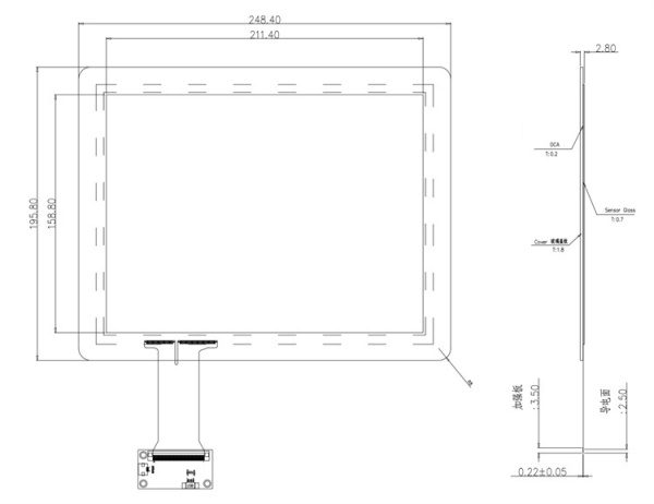 Ёмкостной сенсорный экран 10,4" PCT104S248X196XY1 с USB