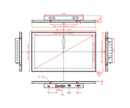 Встраиваемый сенсорный монитор 14" PZ140WKZ-90SPZ1-HV