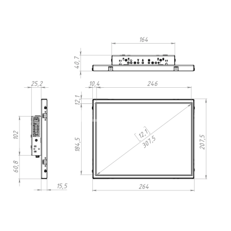Встраиваемый сенсорный монитор 12,1" FL121SMK6-07HR41-HDV