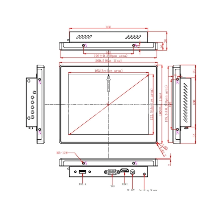 Встраиваемый сенсорный монитор 8" PZ080SKZ-07SPZ1-HV