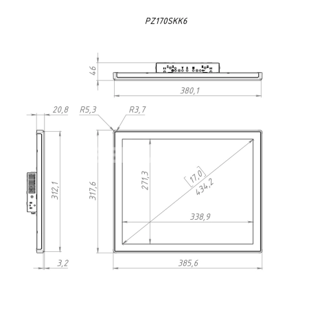 Встраиваемый сенсорный монитор 17" PZ170SKK6-20SPZ1-HDV