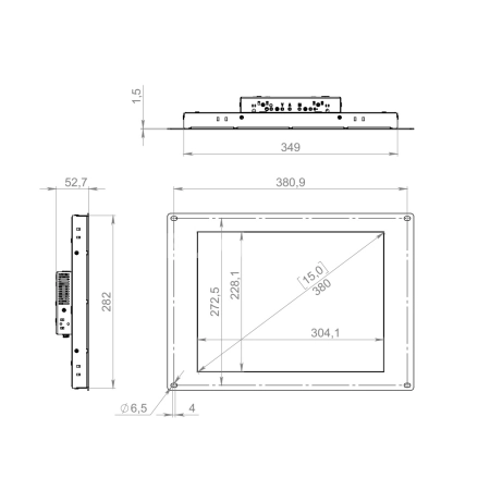 Встраиваемый монитор 15" PL150SMK6-07U1-HDV