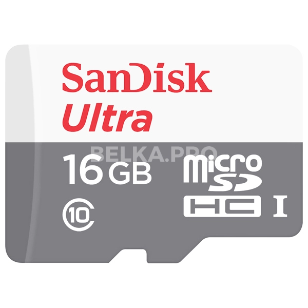 Карта памяти microSDHC UHS-I SANDISK Ultra 80 16 ГБ, 80 МБ/с, 533X, Class 10, SDSQUNS-016G-GN3MN