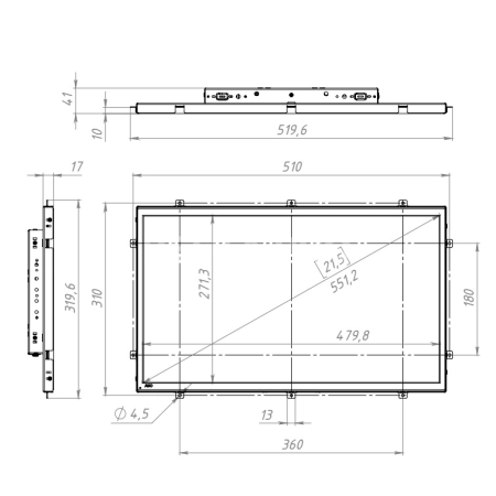 Встраиваемый сенсорный монитор 21,5" FL215WMCS-90HPL0-HDV