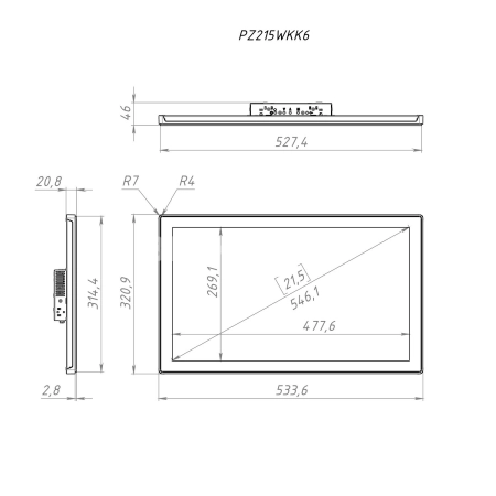 Встраиваемый монитор 21,5" PZ215WKK6-90H1-HDV