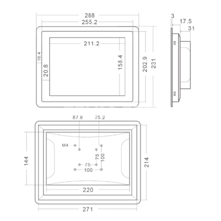 Встраиваемый сенсорный моноблок 10,4" PC-W104S07SJW210-TC (J1900/4/32)