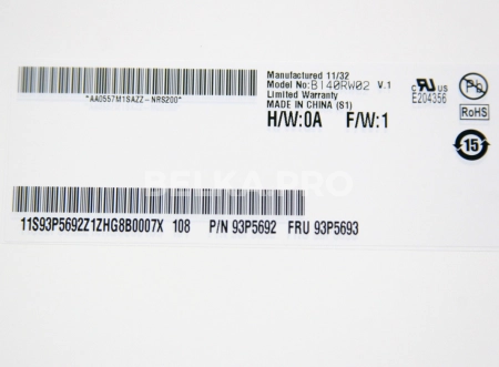 ЖК дисплей 14" B140RW02 V1