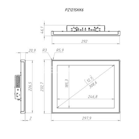 Встраиваемый монитор 12,1" PZ121SKK6-07H1-HDV