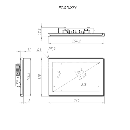 Встраиваемый монитор 10,1" PZ101WKK6-92U1-HDV