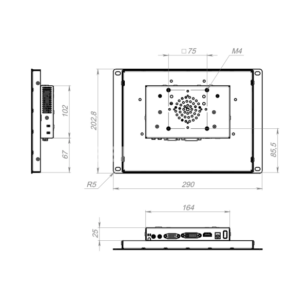 Встраиваемый сенсорный монитор 10,4" PL104SMK6-07HR41-HDV