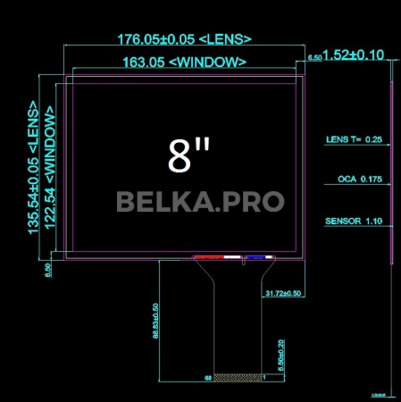 Ёмкостной сенсорный экран 8" PCAP-XG0801S3 с USB