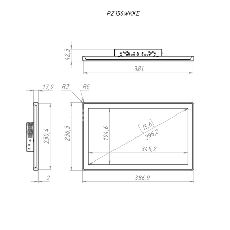 Встраиваемый сенсорный монитор 15,6" PZ156WKKE-90SPZ1-H