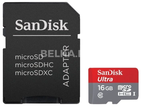 Карта памяти microSDHC UHS-I SANDISK Ultra 16ГБ, SDSQUNB-016G-GN3MA