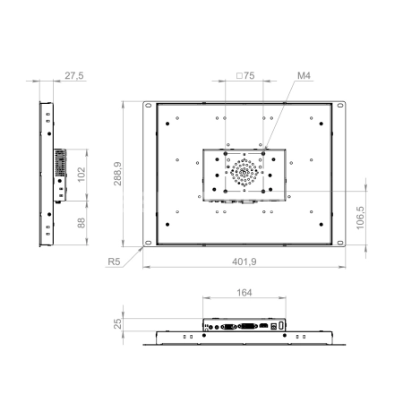 Встраиваемый монитор 15" PL150SMK6-07H1-HDV