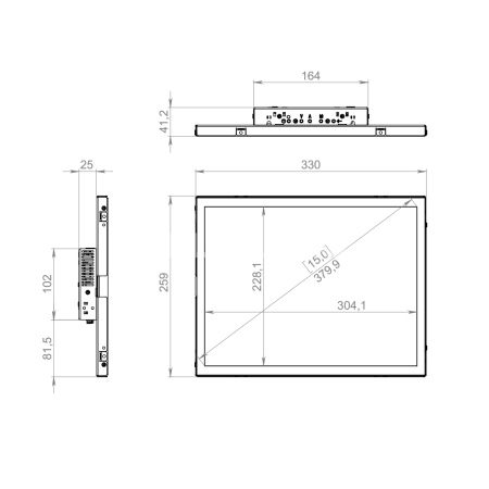 Встраиваемый сенсорный монитор 15" FL150SMK6-07HPX1-HDV