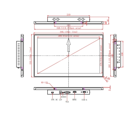 Встраиваемый сенсорный монитор 14" PZ140WKZ-90SPZ1-HV