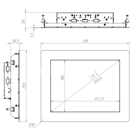 Встраиваемый сенсорный монитор 12,1" PN121SMP-07HR42-HDV