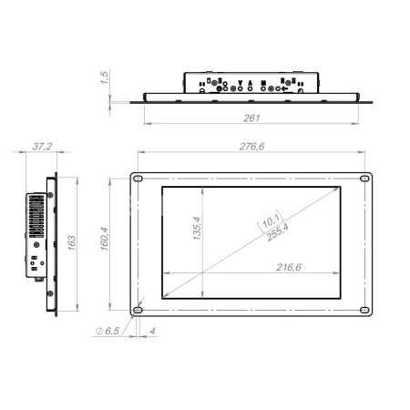 Встраиваемый сенсорный монитор 10,1" PL101WMK6-92UR41-HDV