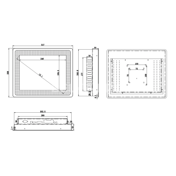 Встраиваемый сенсорный моноблок 12,1" PC-W121S07SAC (J1800/2/32)