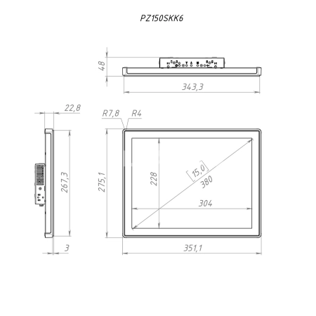 Встраиваемый сенсорный монитор 15" PZ150SKK6-07HPZ1-HDV